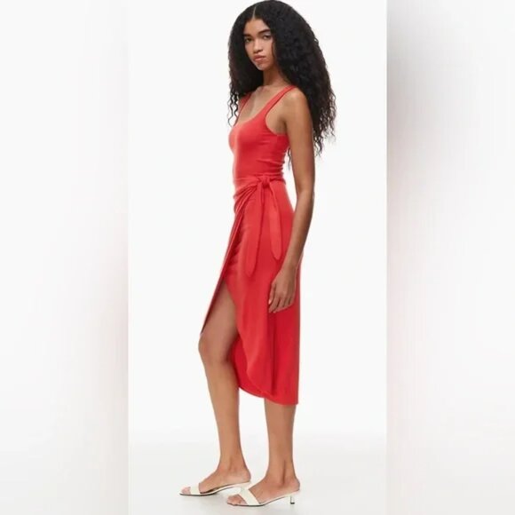 Aritzia Wilfred Saturn Wrap Midi Dress Red Size Medium - Picture 3 of 8